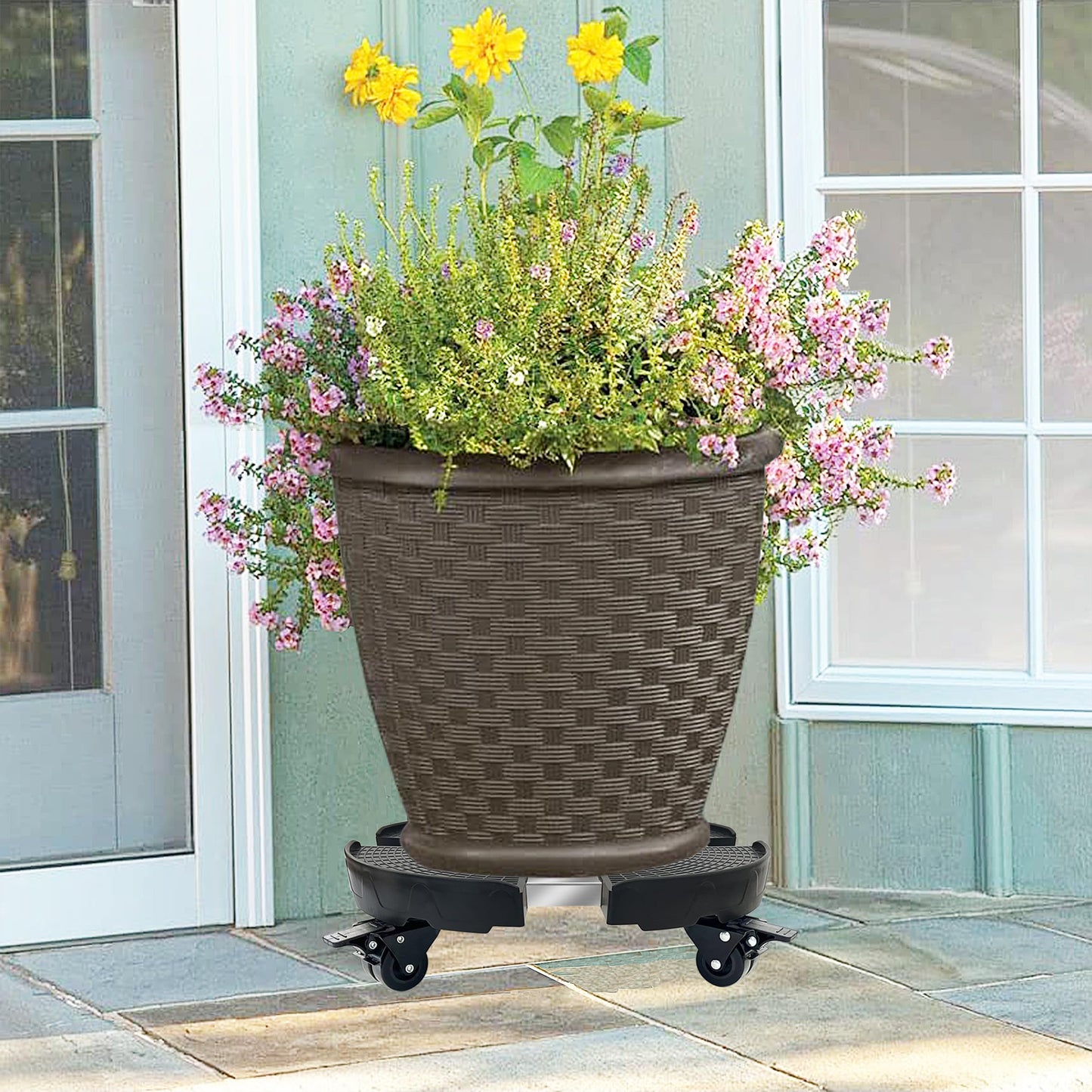 CASIMR Plant Caddy with Wheels, Heavy Duty 440lbs Capacity Rolling Plant Stand, 15-20 Inch Adjustable Indoor Outdoor Plant Dolly, Round Plant Roller Base Flower Pot Rack Holder Trolley Casters Tray, Black