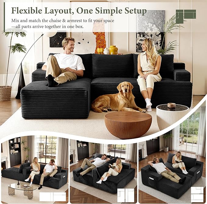 96" Sectional Couches for Living Room Cloud Couch Sofa