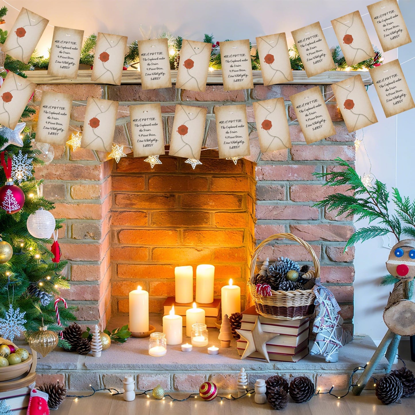 Mizelu 2 Set 62''x 4'' Christmas Tree Burlap Ribbon Garland, Wizard Burlap Ribbon Tree Decoration with 2 String Letter Cards, Xmas Rustic Burlaps Ribbons Decor for Christmas Hanging Home DIY Craft