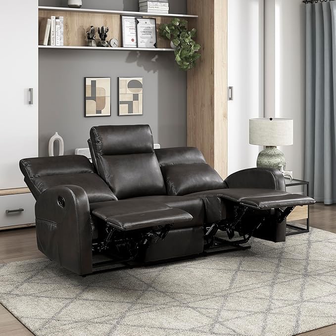 Lexicon Manual Reclining Sofa, Faux Leather Recliner Sofa, Wall Hugger