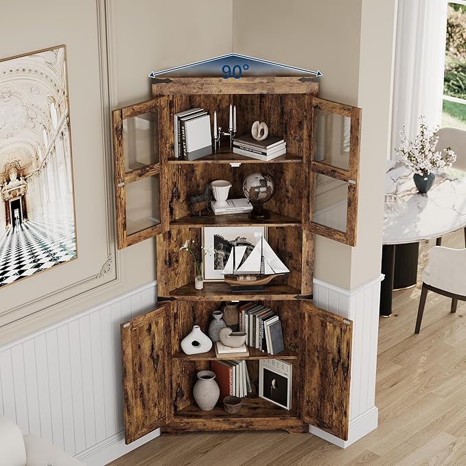 GarveeHome 67" Tall Corner Storage Cabinet, Farmhouse Corner Hutch Display