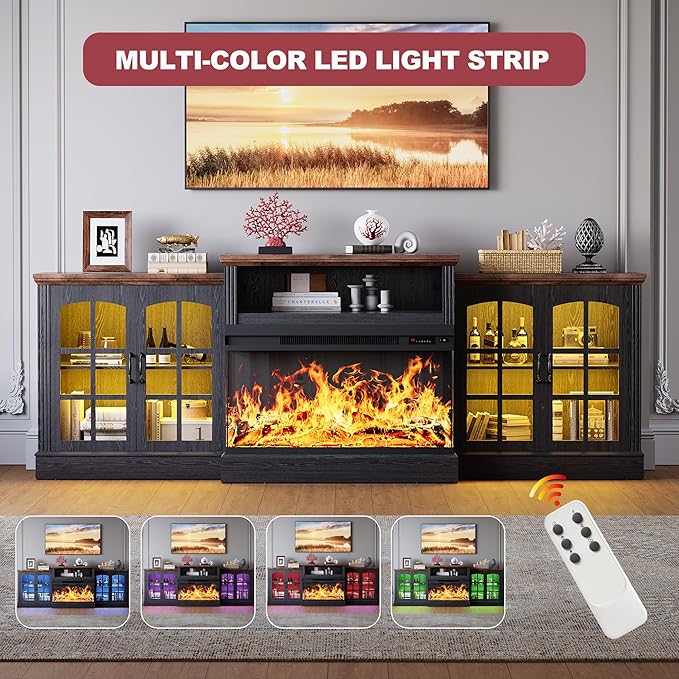 97" Fireplace TV Stand with 36" Electric Fireplace, Farmhouse Entertainment