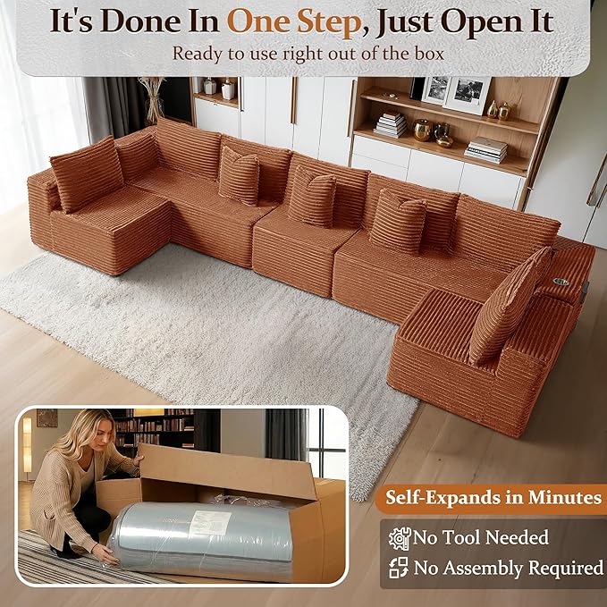 168" Cloud Sectional Couch, Comfort U Shaped Sofa