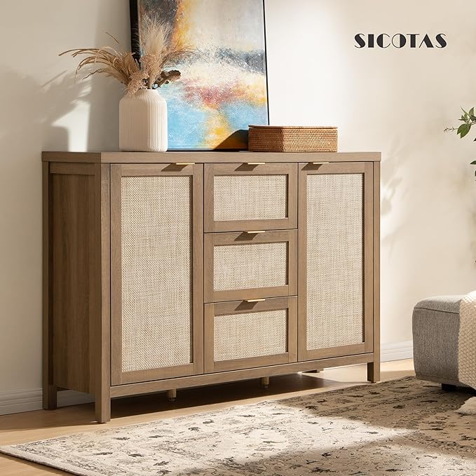 SICOTAS Rattan Sideboard Buffet Cabinet
