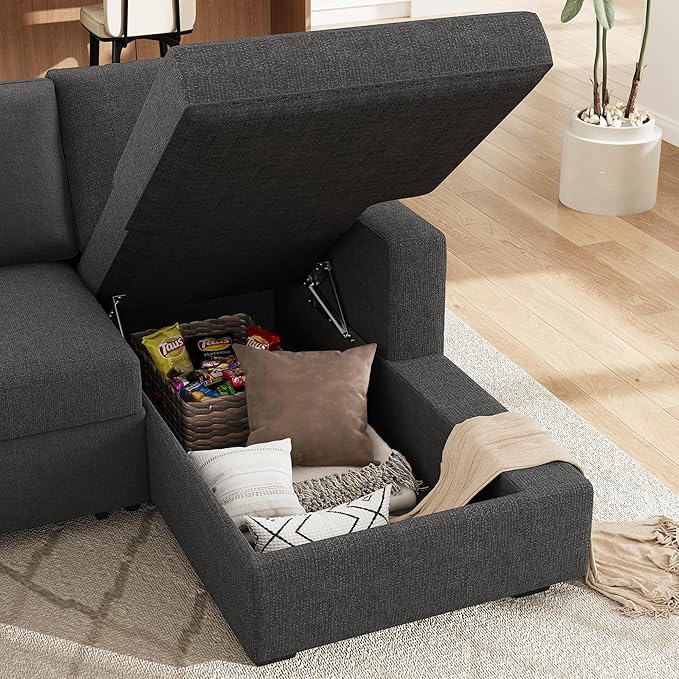 HONBAY Sectional Couch with Pull Out Bed, U-Shaped Sectional Sleeper Sofa with