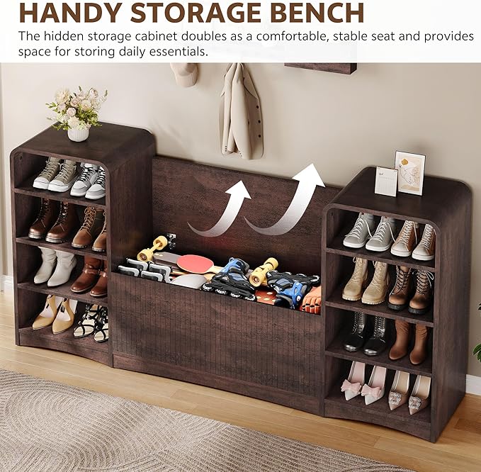 Shoe Cabinet with Bench, U-Shaped Shoe Storage Bench, Tall Shoes Cabinet with
