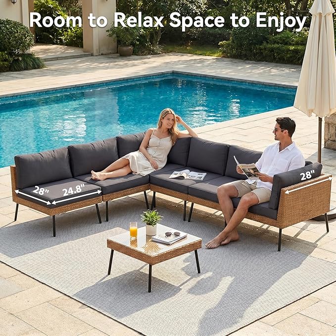 Aoxun 7-Piece Patio Furniture Set, Wicker Outdoor Furniture