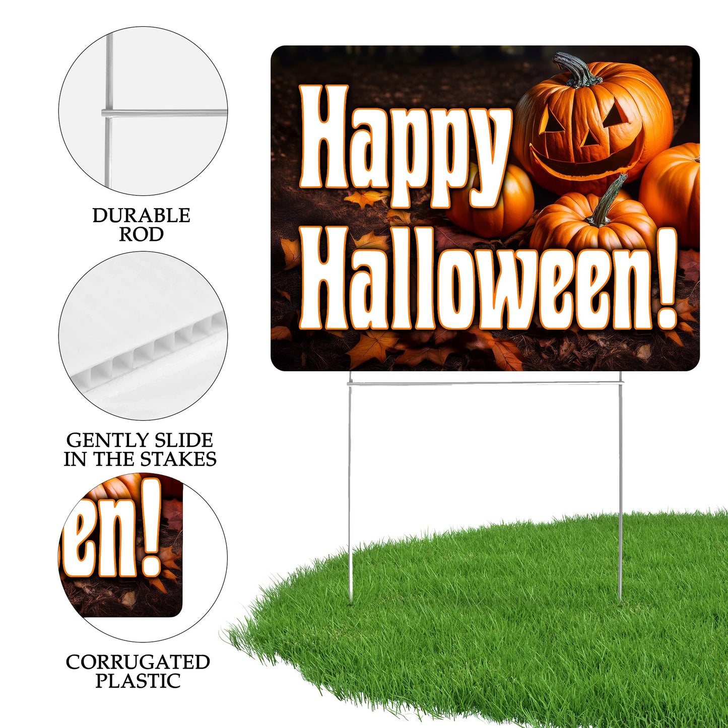 Large Happy Halloween Yard Sign Home Outdoor Lawn Decoration With Stakes Full Moon Bats Scary Spooky Decor 17x13 Inch