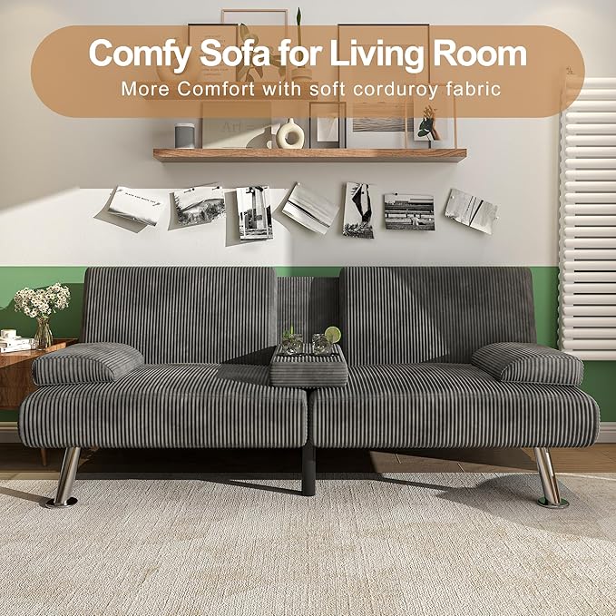 Shahoo Modern Upholstered Convertible Folding Futon Sofa Bed