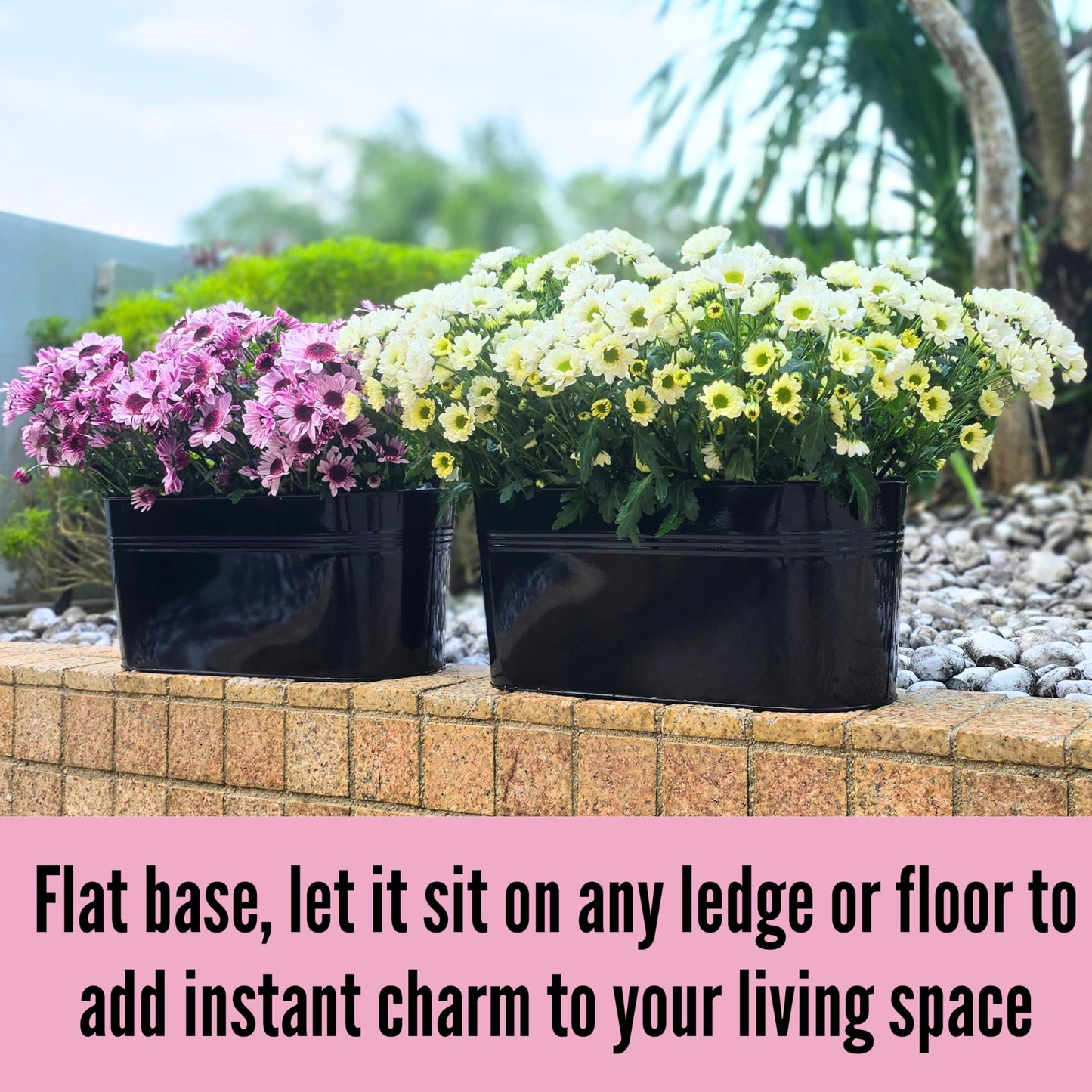 LaLaGreen 17 Inch Rail Planter (8-PIECE COMBO SET) Black Large Metal Hanging Railing Fence Flower Pots, Modern Balcony Gardening for Apartment Garden Style Iron Patio Planters Outdoor Deck Decorations