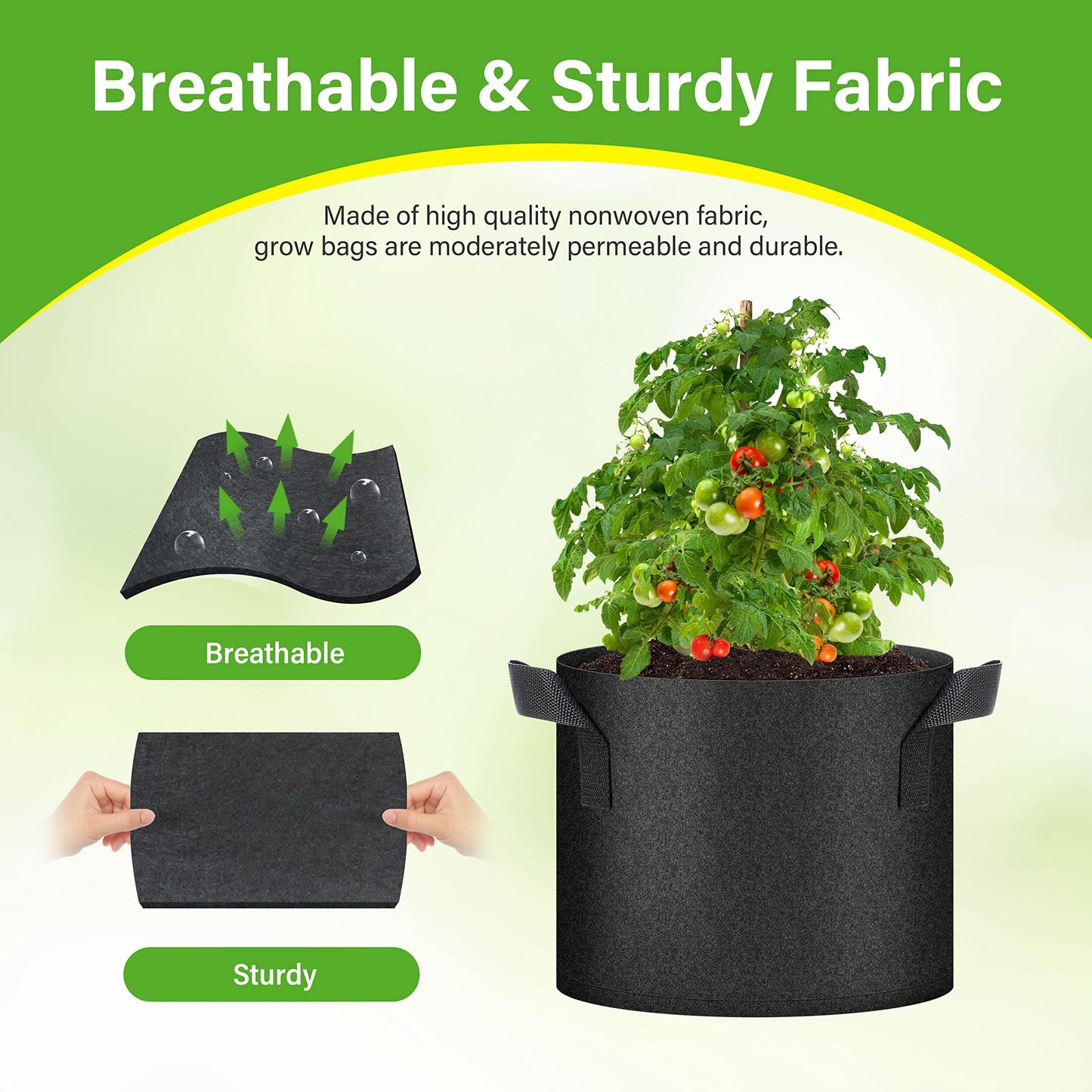 HealSmart 6-Pack 5 Gallon Grow Bags, Nonwoven Aeration Fabric Pots with Handles, Cloth Plant Pots, Suitable for Garden Fruits, Vegetables, Tomato and Flowers, Black