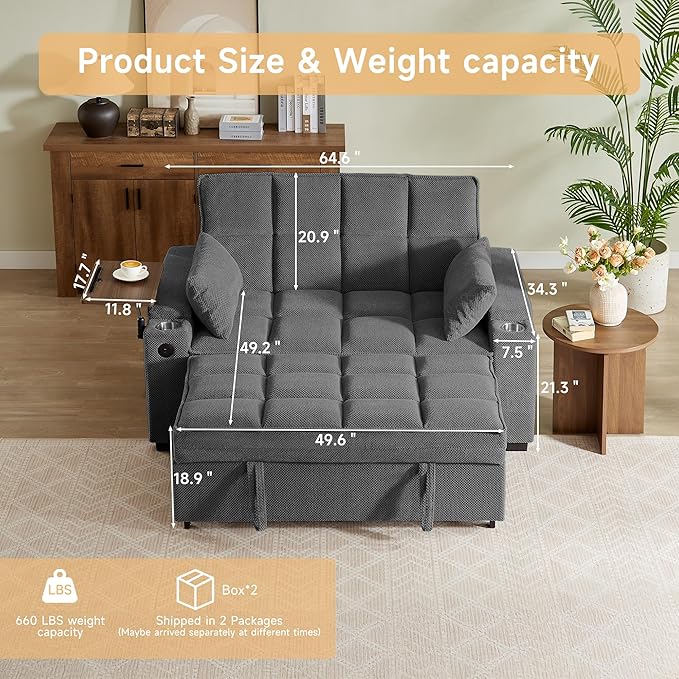 Auvsoce 65'' Chaise Lounge Chair Indoor, 3-in-1 Convertible Sofa Bed