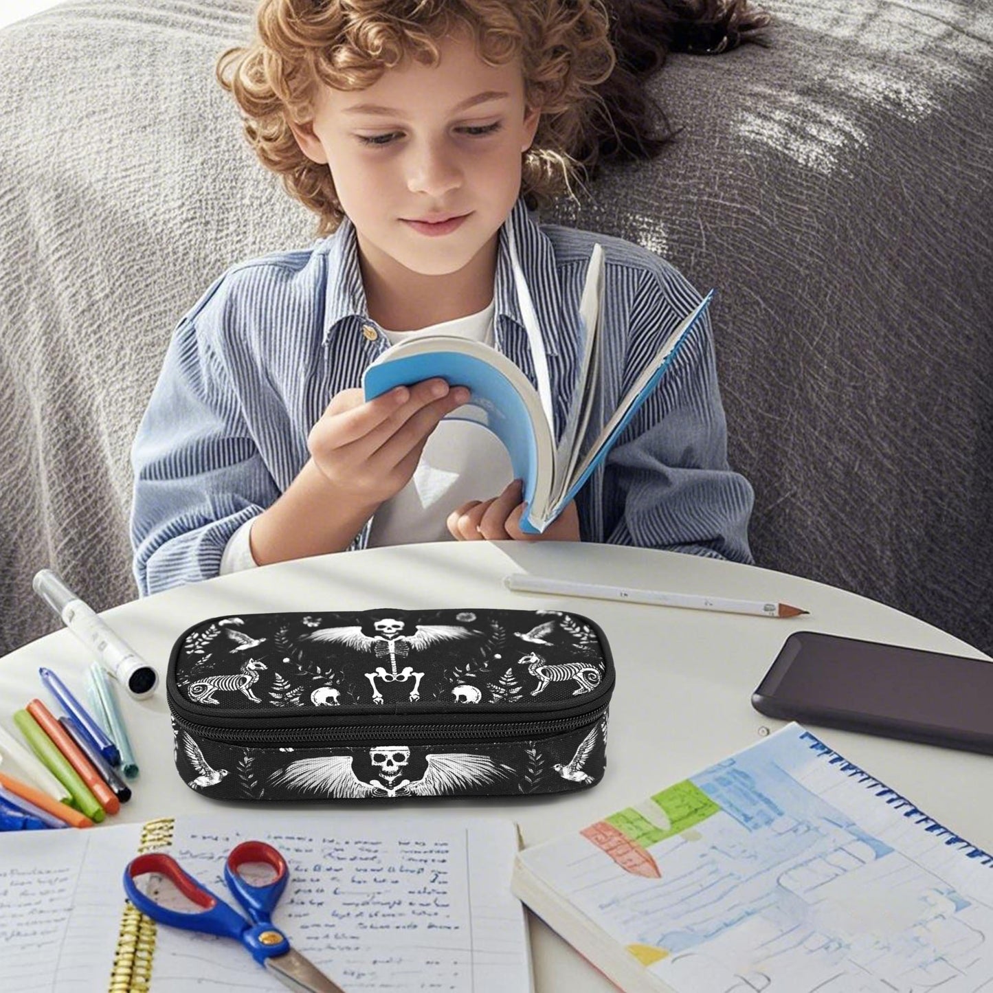 Droerfes Goth Skull Pencil Case Pencil Pouch Large Capacity Pen Bag School Office Organizer Stationery Storage Box For Girls Boys Teen Kids