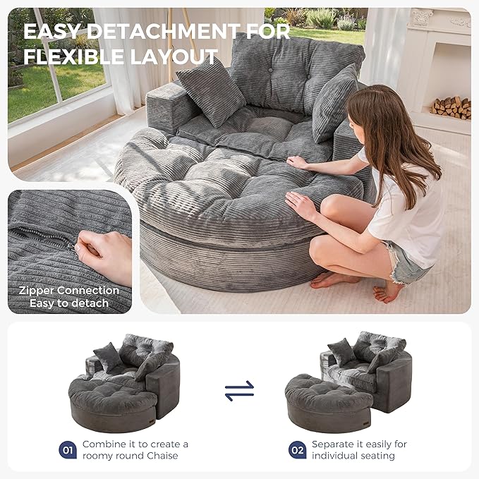 MAXYOYO Oversized Round Chaise Lounge Sofa, Upholstered Lounge Chair