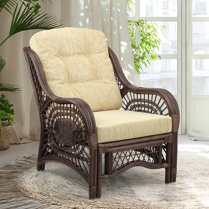 Malibu Lounge Living Accent Armchair Natural Rattan Wicker Handmade Design
