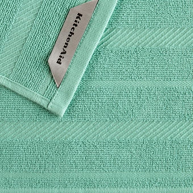 KitchenAid Albany Dishcloth 8 Pack Set, Aqua Sky/White