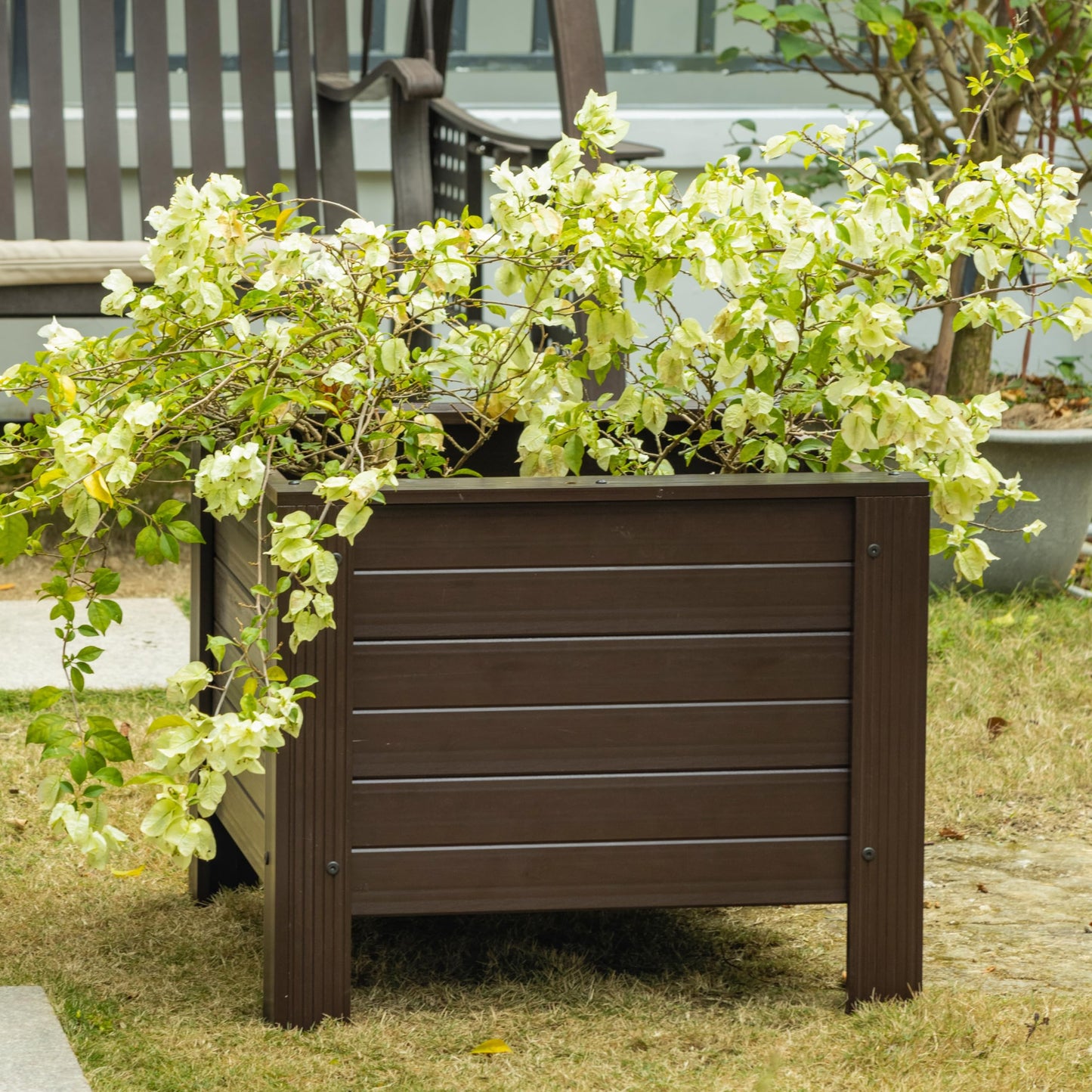 New Age Garden® ECOFLEX Square Planter 24"" - Durable, Walnut Finish - Ideal for Herbs, Flowers, Vegetables - Can Be Painted, Includes 10 Year Limited Manufacturer's Warranty, Brown