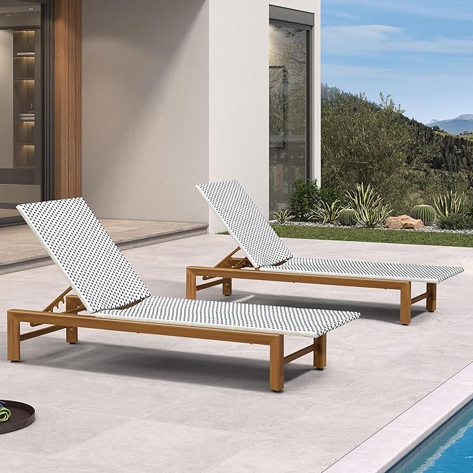 PURPLE LEAF Patio Chaise Lounge French Outdoor Lounger 1 Piece Matte Teak Grain