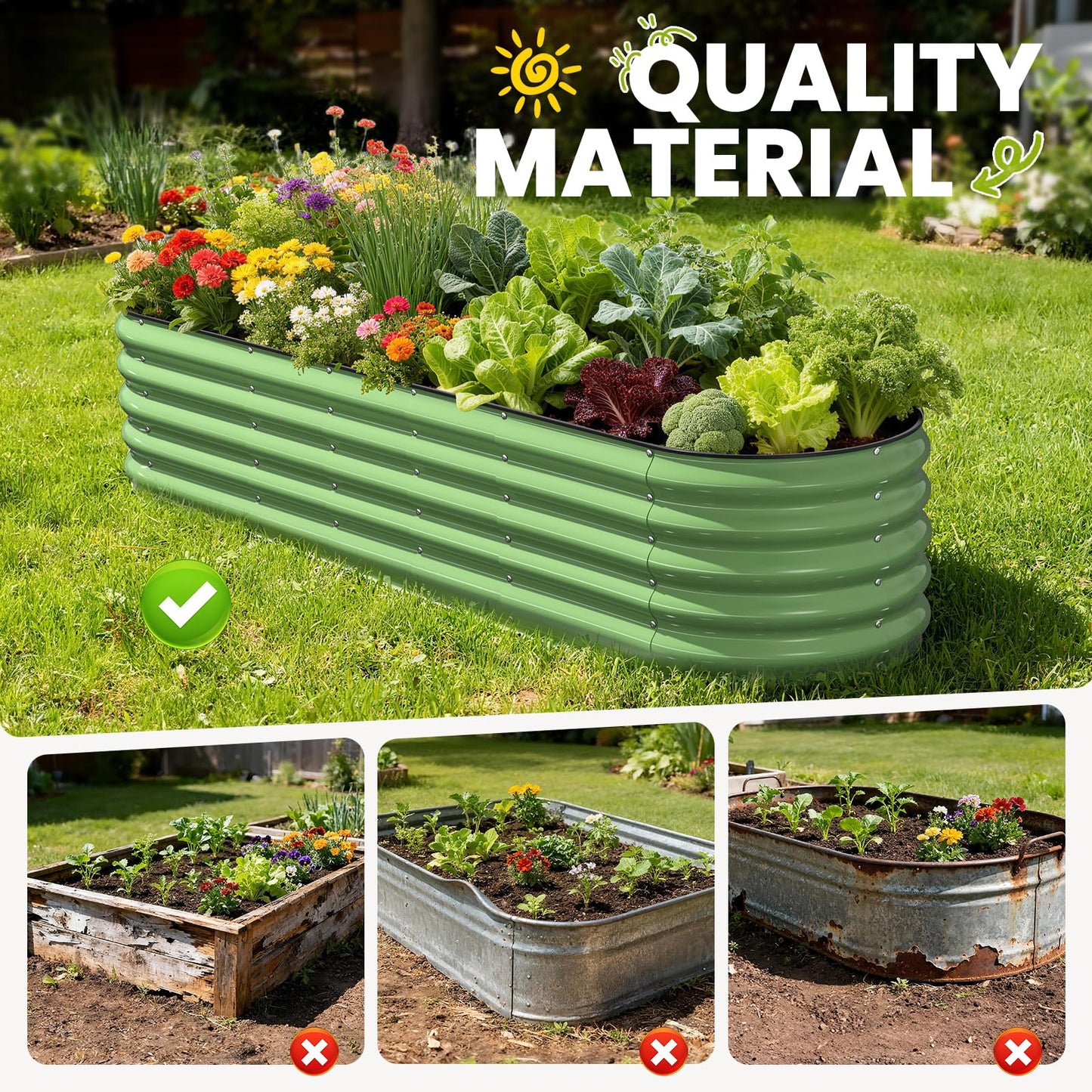 Pattiumo Galvanized Raised Garden Bed 8x2x1.5 FT, Oval Metal Raised Garden Bed Outdoor Planter Box with Open Bottom, Rust-Resistant Steel Garden Bed for Vegetables Herbs Flowers, Easy Assembly