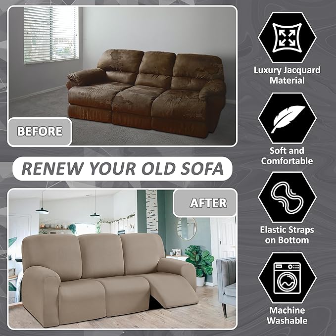 ULTICOR 8-Pieces Recliner Sofa Covers, Yarn Dyed Stretch Reclining Couch Covers