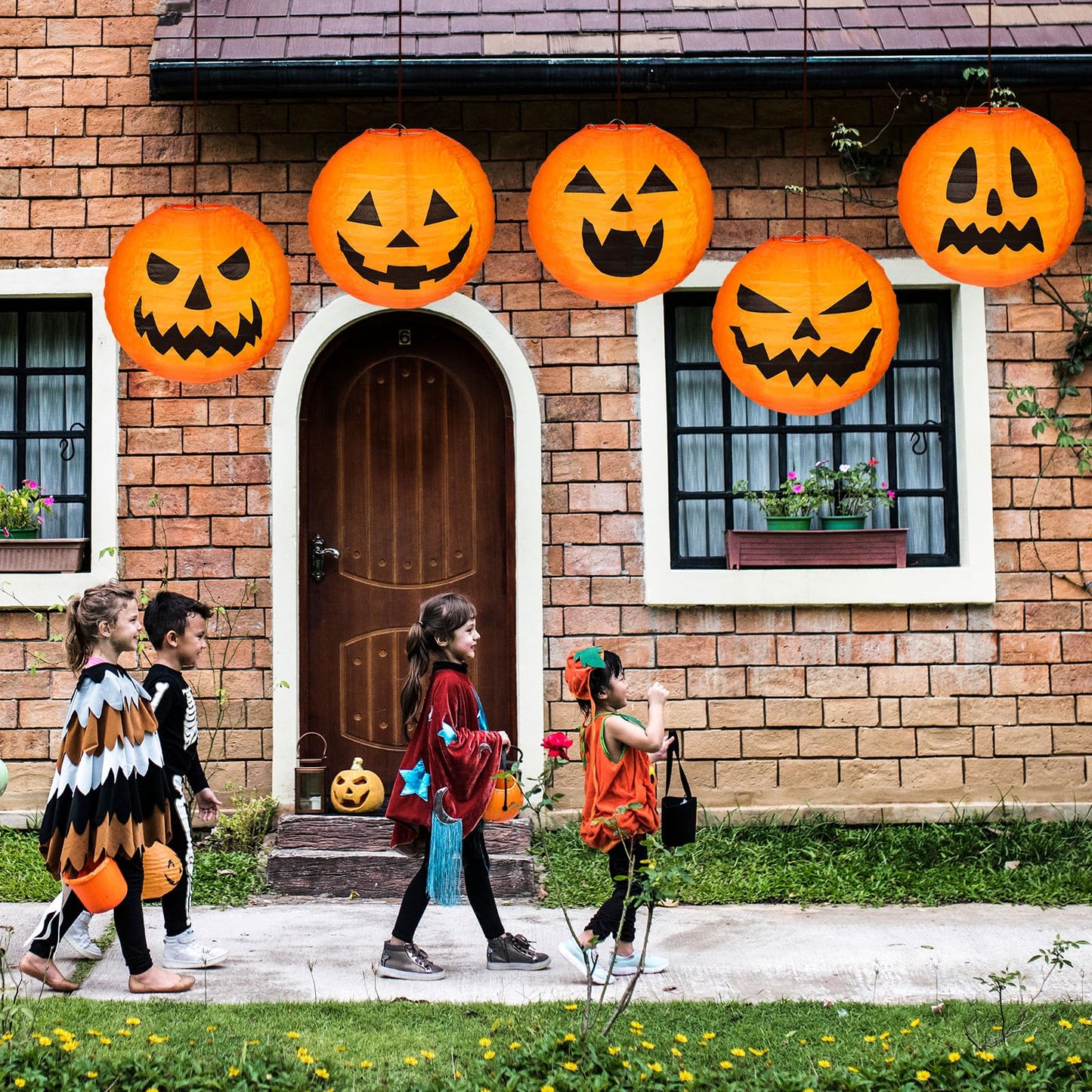 Retisee 20 Pcs 8 Inch Halloween Pumpkin Paper Lantern Halloween Jack O Lantern Paper Lantern Orange Pumpkin Lantern for Halloween Party Halloween Pumpkin Hanging Paper Lantern for Indoor Outdoor Decor