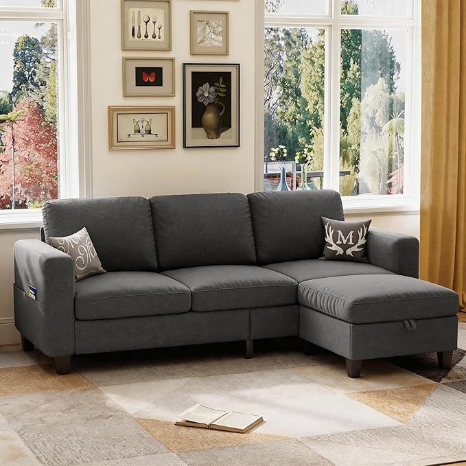 78" Sectional Sofa Couches for Living Room, Dark Grey Convertible L Shaped Couch