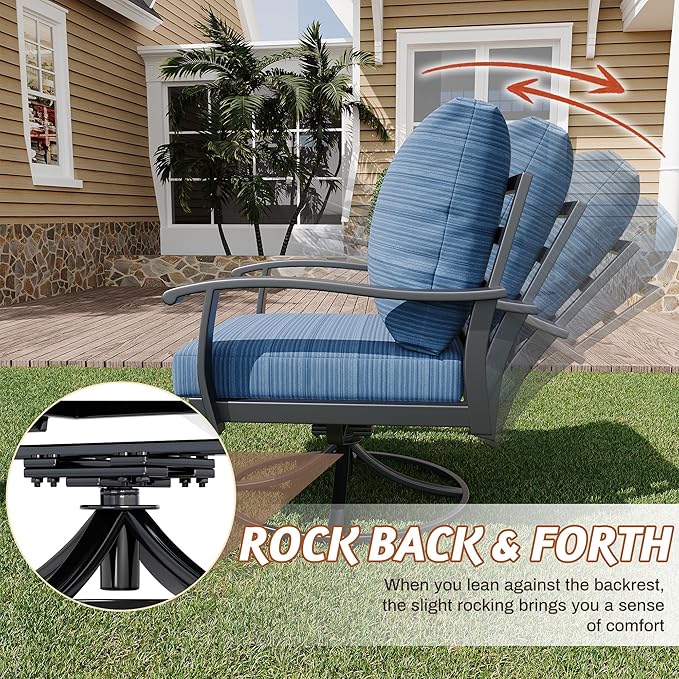 HOMREST Patio Furniture Sets 4 PCS Outdoor Metal Conversation Sets, 360 Degree