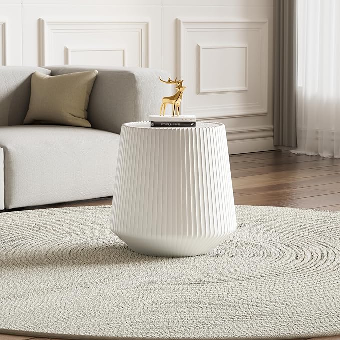 19.68" Round Marble End Table, Modern Cup Shaped Side Table