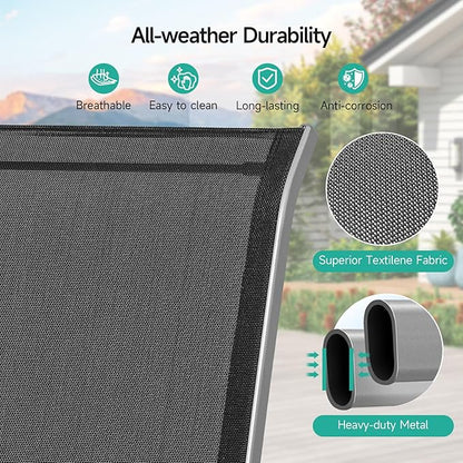 Patio Chairs Set of 4, Easily Set Up Stackable Outdoor Dining Chairs with High Back and Wide Seat, All Weather Breathable Outdoor Chairs Set of 4 with Metal Frame for Backyard Deck Pool, Black