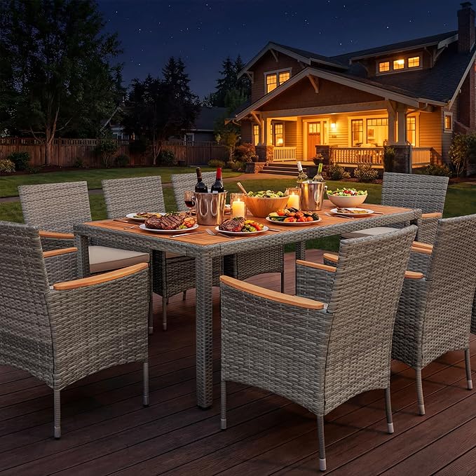 Devoko Outdoor Patio Dining Sets 9 Pieces Wicker Outdoor Dining Table and