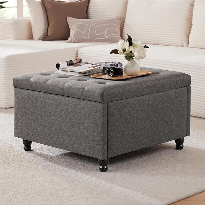 Weture 30 Inch Large Square Storage Ottoman Coffee Table, Oversized Square