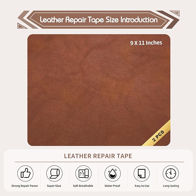 KING MOUNTAIN Leather Repair Patch, 2 Packs 9 x 11 Inches self Adhesive Leather