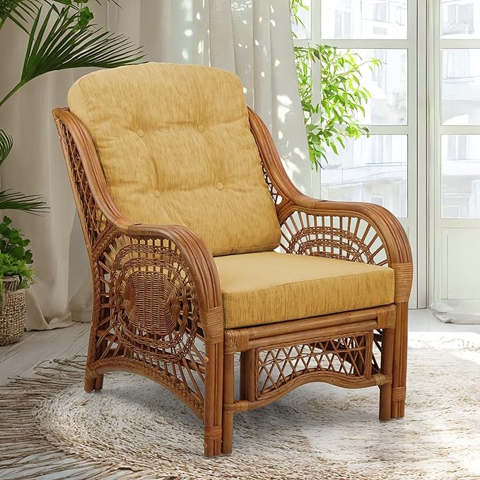 Malibu Lounge Living Accent Armchair Natural Rattan Wicker Handmade Design