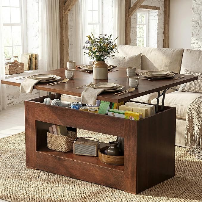 UNIQUITE 40" Lift Top Coffee Table, 4 in 1 Multi-Function Lift Coffee Tables