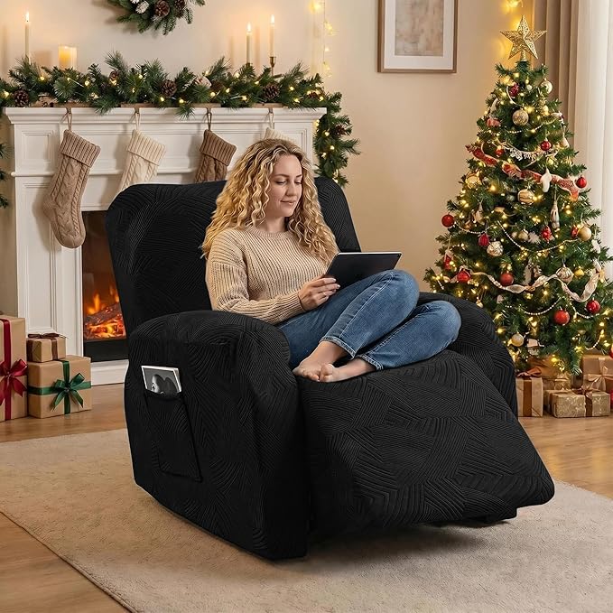 Oversized Recliner Chair Covers, 4-Piece Stretch Geometric Strokes Jacquard