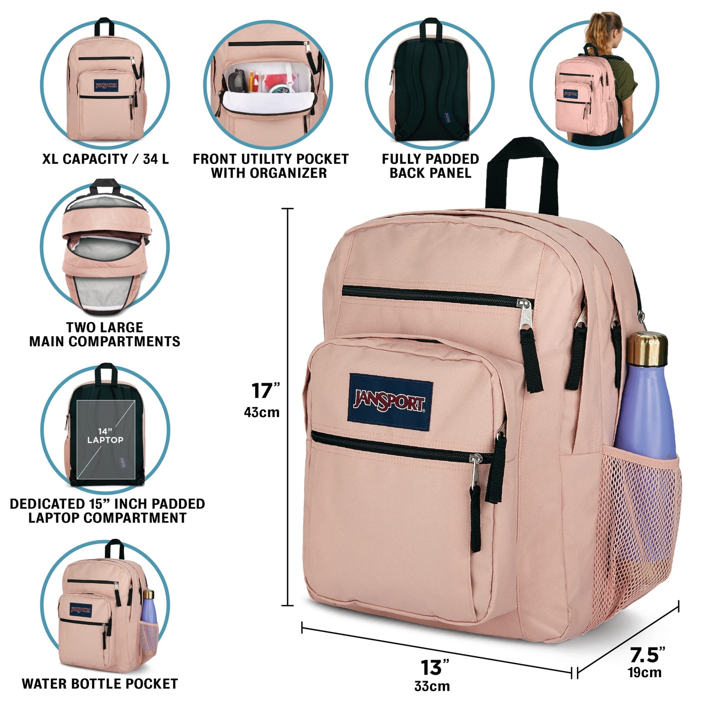 JanSport Laptop Backpack - Computer Bag with 2 Compartments, Ergonomic Shoulder Straps, 15” Laptop Sleeve, Haul Handle - Pastel Lilac