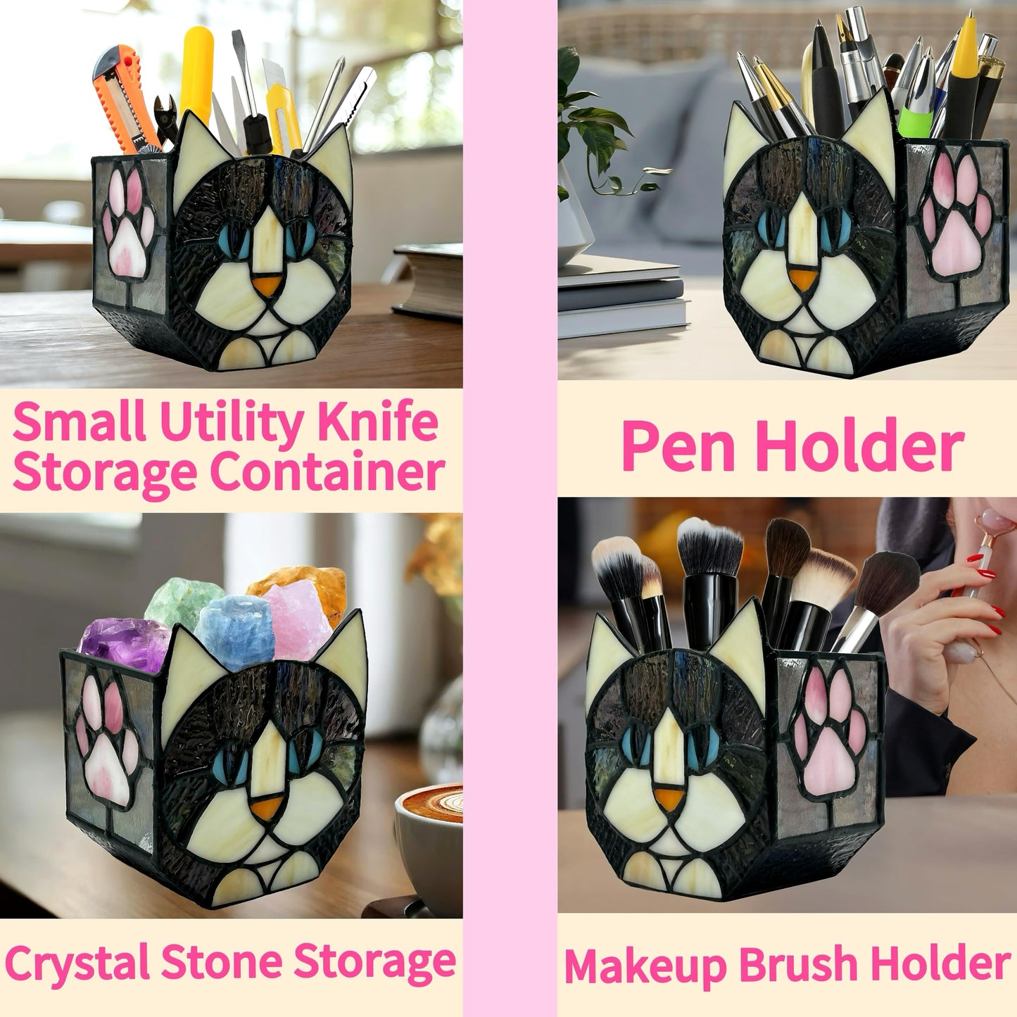 Entlityful Stained Glass Black Cat Flower Pot,Succulent Pots with Drainage,Unique Black Cat Planter,Flower Pots for Indoor Plants,Glass Container Display Decoration,Cute Plant Gifts