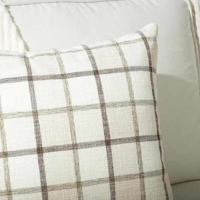 Stellhome Pack of 2 Linen Buffalo Check Decorative Throw Pillow Covers