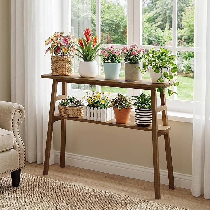 39.4" Solid Bamboo Entryway Console Table, Sofa Table Behind Couch, Narrow