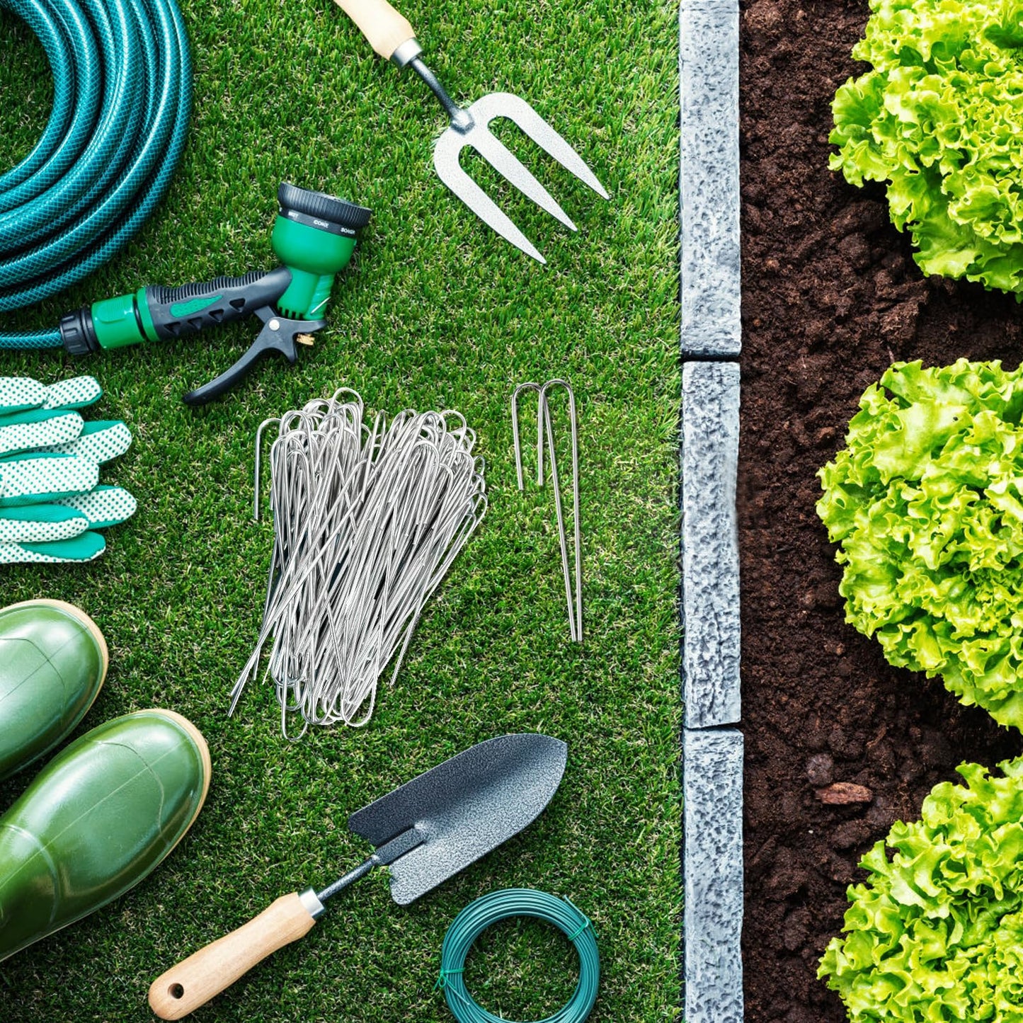 Agolctry 100Pcs Irrigation Drip Tubing Landscape Staples J Shape Garden Stakes 5 Inch Landscaping Staples Lawn Pins for Drip Tubing (Designed to Hold Drip Tubing Up to 1/2"" Diameter), Sliver