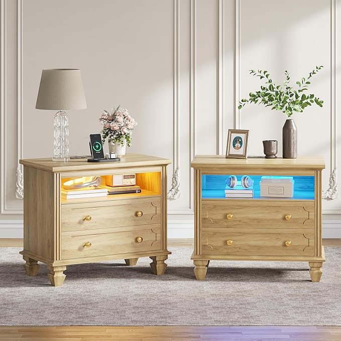 FREDEES 28'' Large Nightstands Set of 2, Smart Bedside Tables