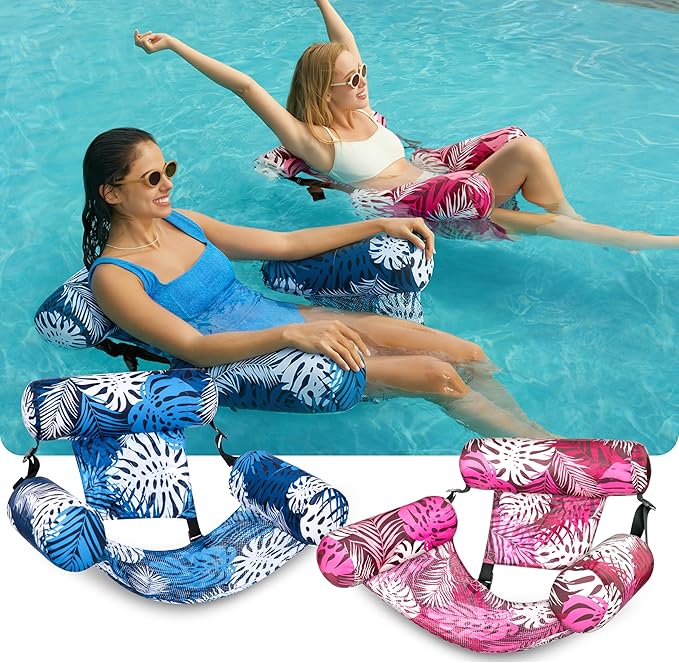 SLOOSH Inflatable Pool Floats Adult, 2 Packs Floating Lounge Chairs, Blow up