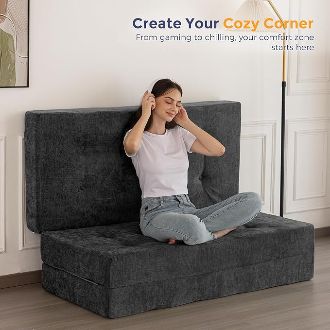MAXYOYO 6" Folding Sofa Bed for Floor, Tufted Tri-Fold Floor Mattress