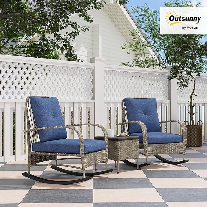 Outsunny 3 Piece Wicker Patio Furniture Set, PE Rattan Rocking Chairs