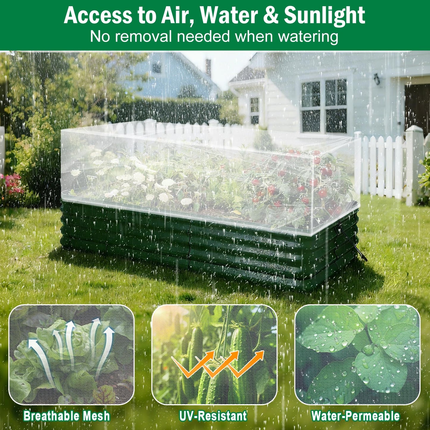 2PCS Garden Netting for Raised Beds, 4.8 X 2.2FT Garden Raised Bed Cover with Drawstring, Plant Netting for Garden Protection, Insect Bird Pest Barrier for Vegetables Fruits Flowers Crops