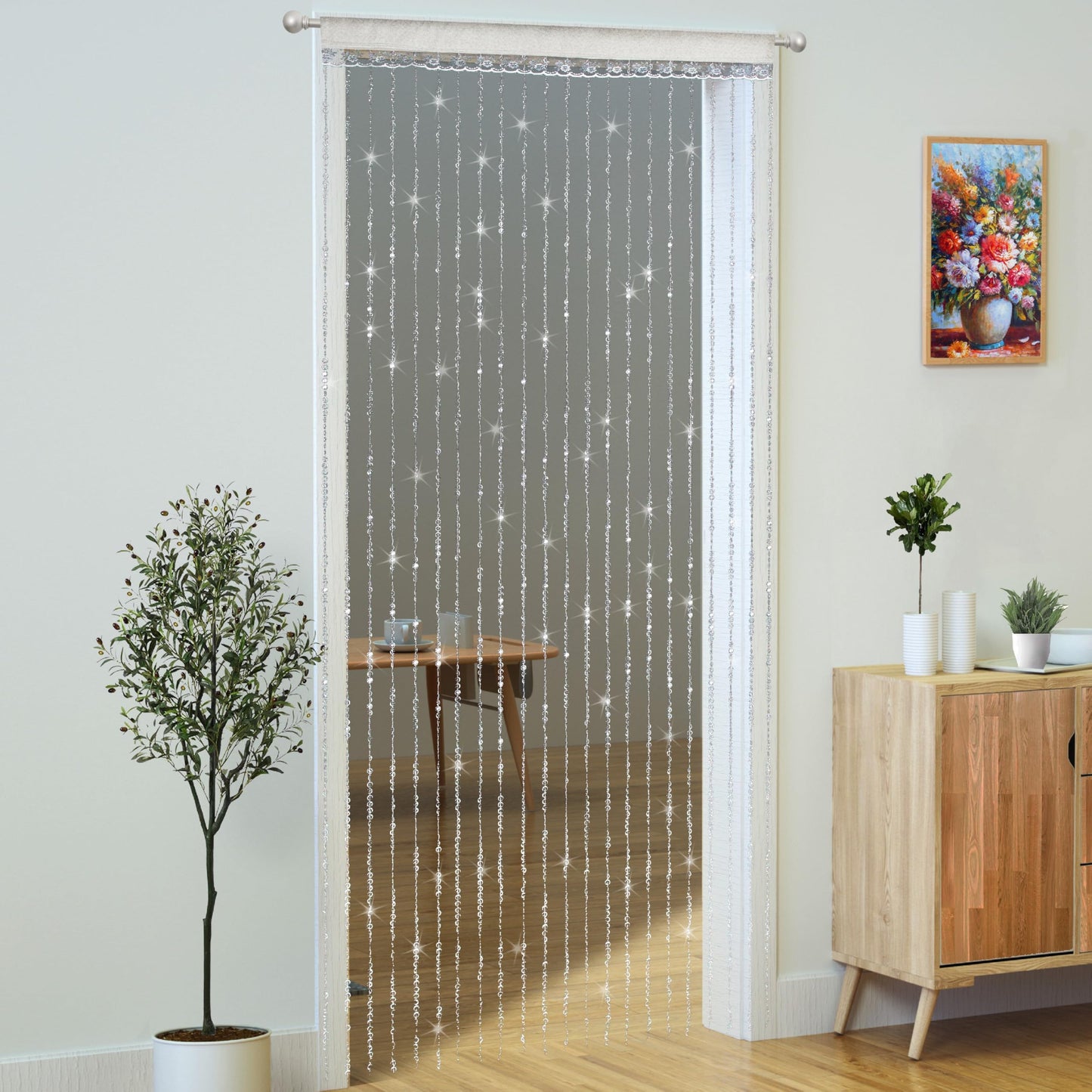 YaoYue Crystal Beaded Curtain Door Curtain 36 x 79 Inches 22 Strands Acrylic Hanging Door Beads Room Divider for Doorway Window Living Room Bedroom Wall Closet Home Decor (White,1 Panel)