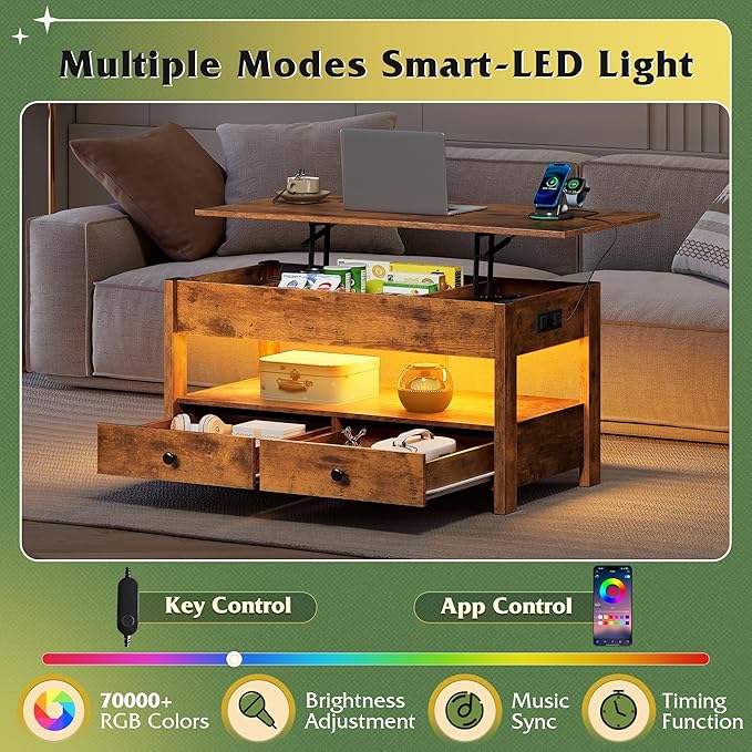 WLIVE Coffee Table, Lift Top Coffee Table