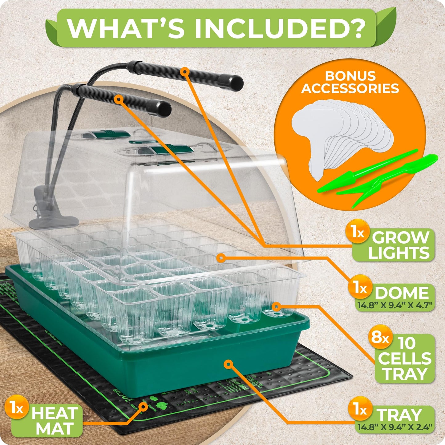 CARPATHEN Seed Starter Tray with Grow Lights and Heating Mat - 40 Cell Plant Germination Tray with 4.7" Humidity Dome Seed Starter Kit for Indoor Seed Starting and Propagation
