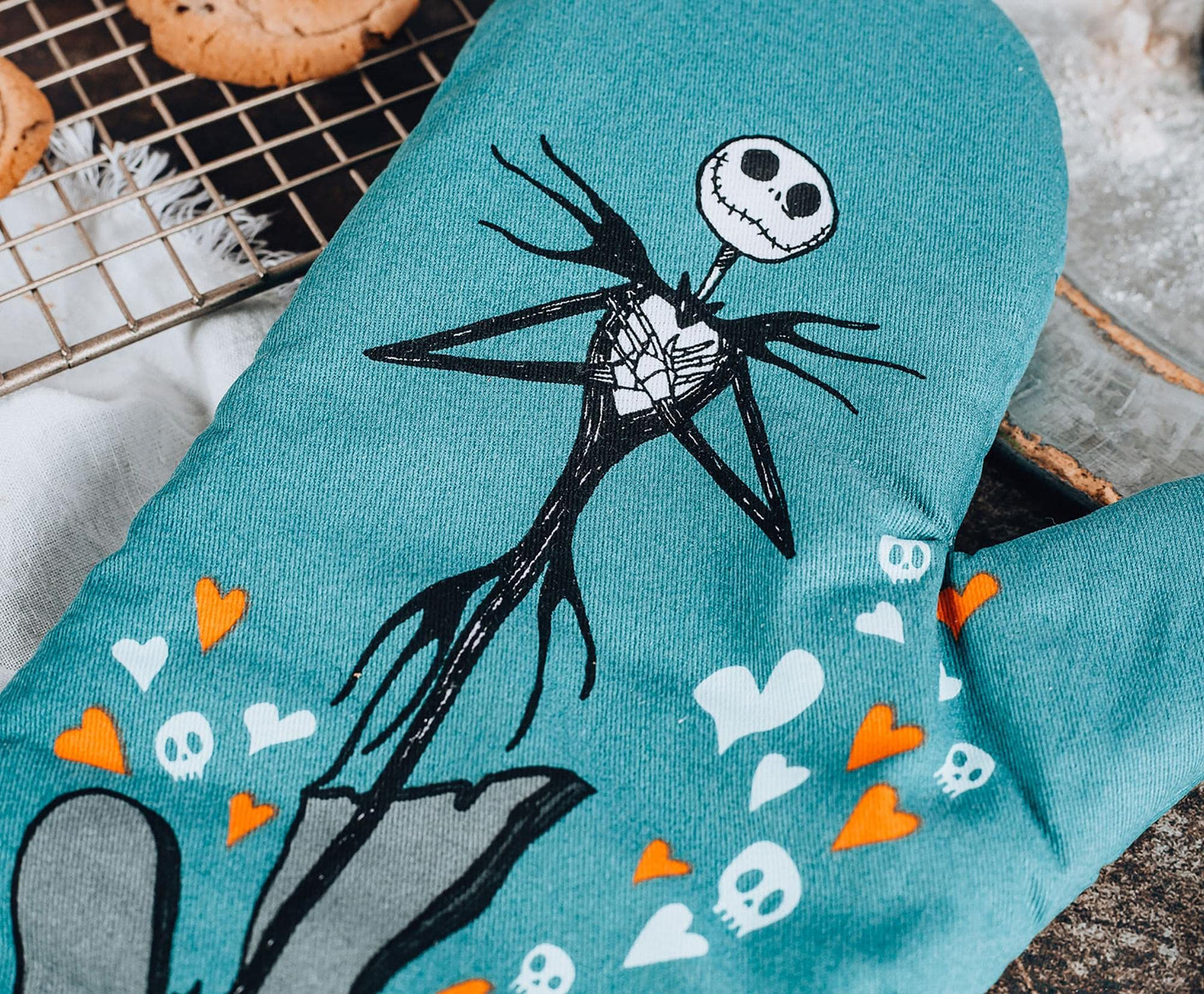 The Nightmare Before Christmas Jack and Sally Oven Mitt | Official Disney Kitchen Accessories and Household Items, Housewarming Gift | Thick Heat Resistant Gloves for Cooking and Baking