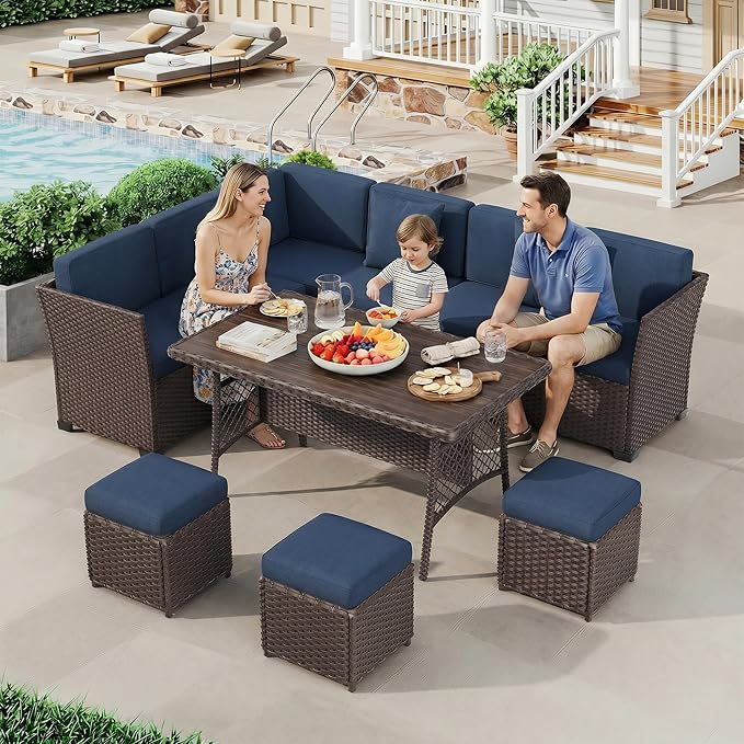 LOUVIXA 7 Pieces Patio Furniture Set, Outdoor Patio Furniture, Wicker